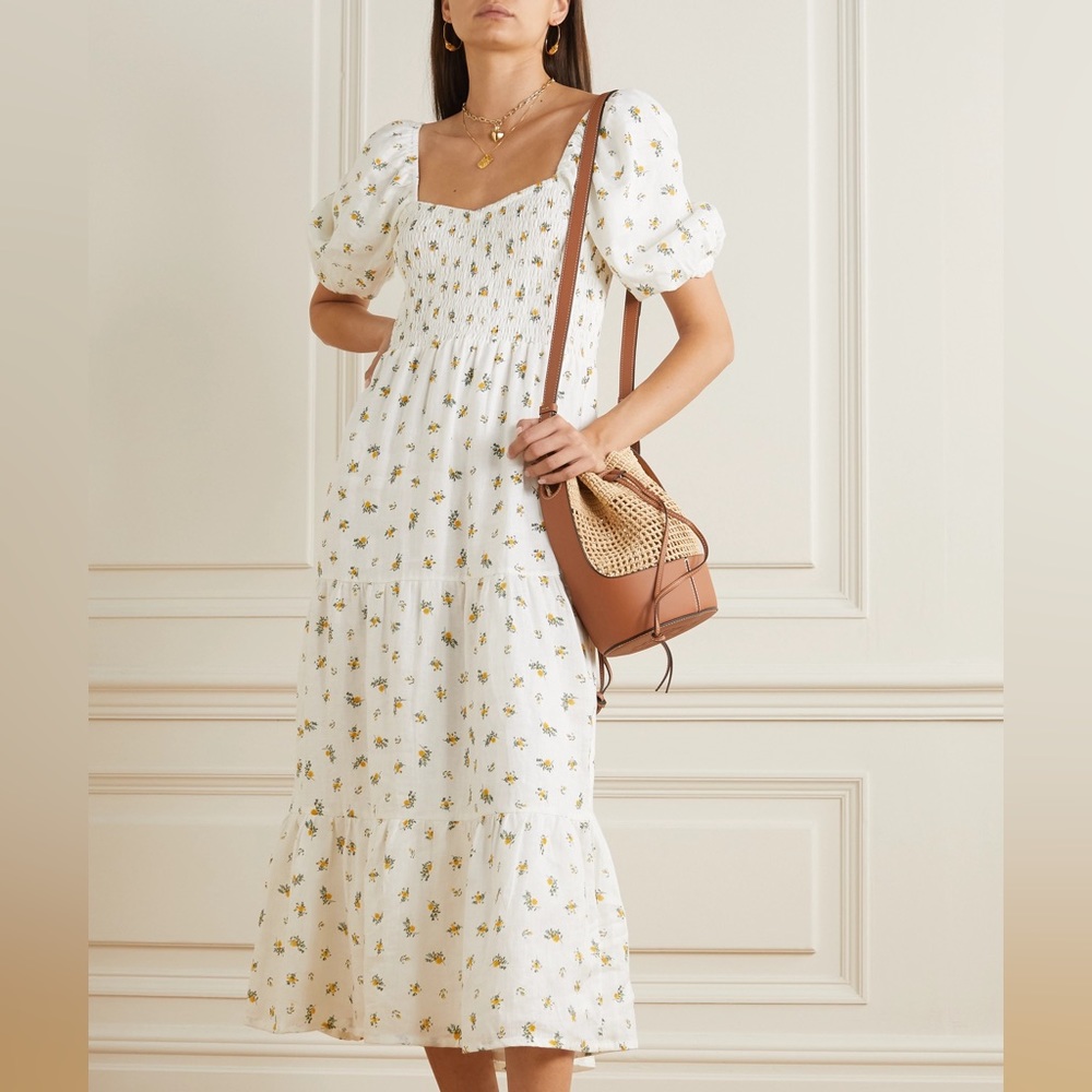 Faithfull the Brand Linen Gianna Midi Floral Dress - Size XL